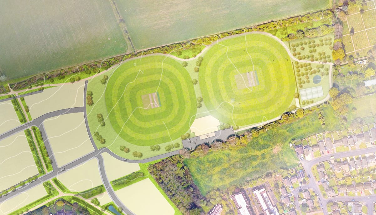 Aerial illustration of the cricket pitches and facilities